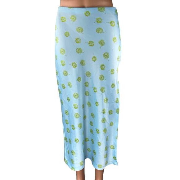 Urban Outfitters Edy Women's Blue Silk Satin Slit Floral Midi Slip Skirt Size M - Picture 1 of 5
